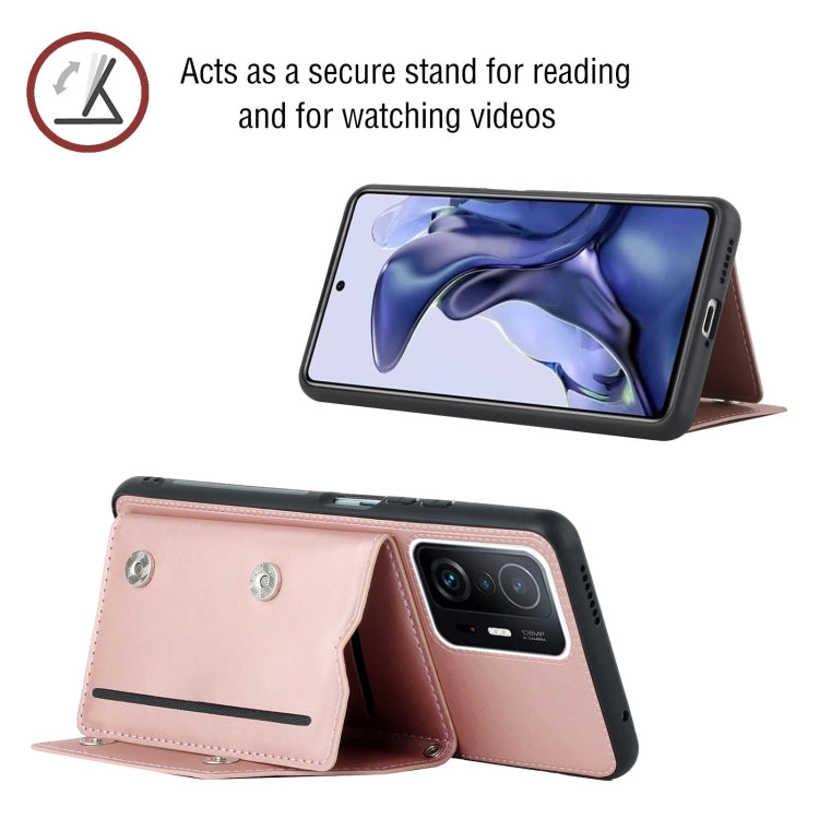 For Xiaomi Mi 11T / Mi 11 Pro Skin Feel PU + TPU + PC Back Cover Shockproof Phone Case with Card Slots & Holder & Photo Frame