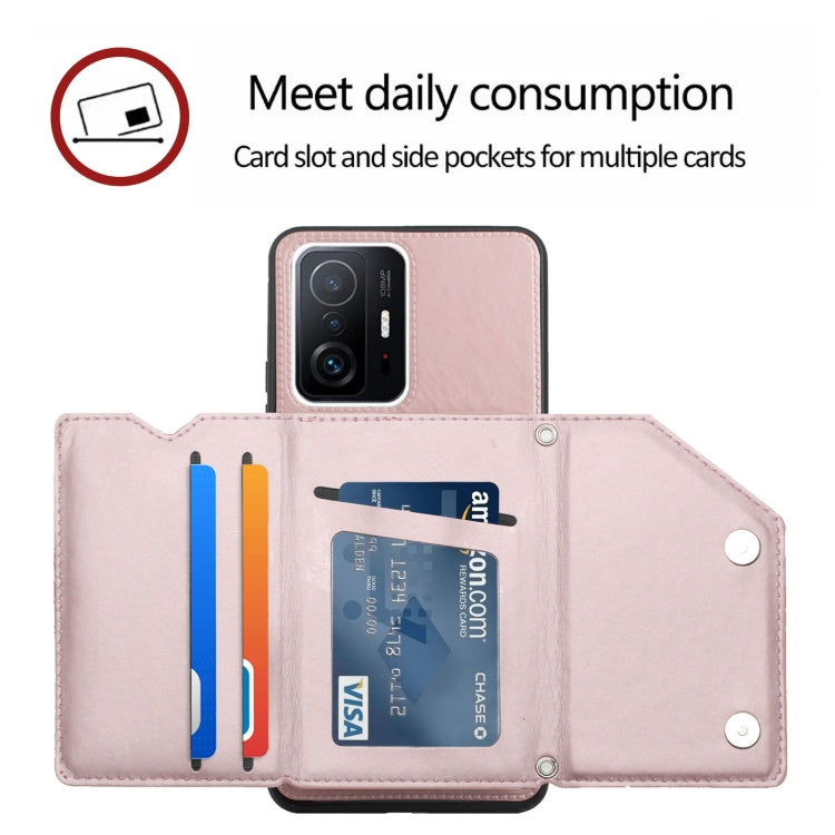 For Xiaomi Mi 11T / Mi 11 Pro Skin Feel PU + TPU + PC Back Cover Shockproof Phone Case with Card Slots & Holder & Photo Frame