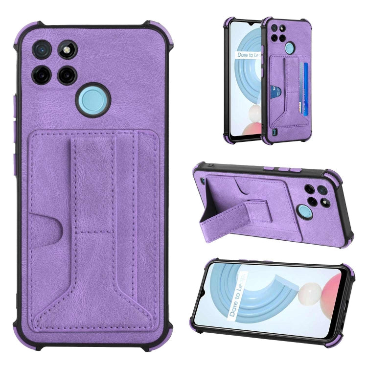 For OPPO Realme C21Y Dream PU + TPU Four-corner Shockproof Phone Back Cover Case with Card Slots & Holder