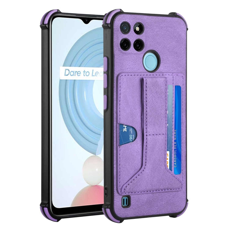For OPPO Realme C21Y Dream PU + TPU Four-corner Shockproof Phone Back Cover Case with Card Slots & Holder