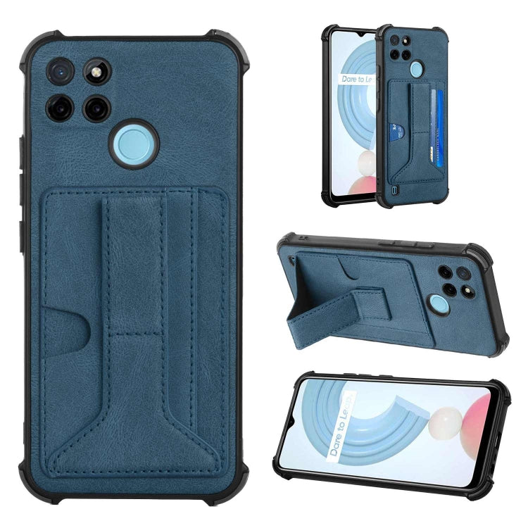 For OPPO Realme C21Y Dream PU + TPU Four-corner Shockproof Phone Back Cover Case with Card Slots & Holder