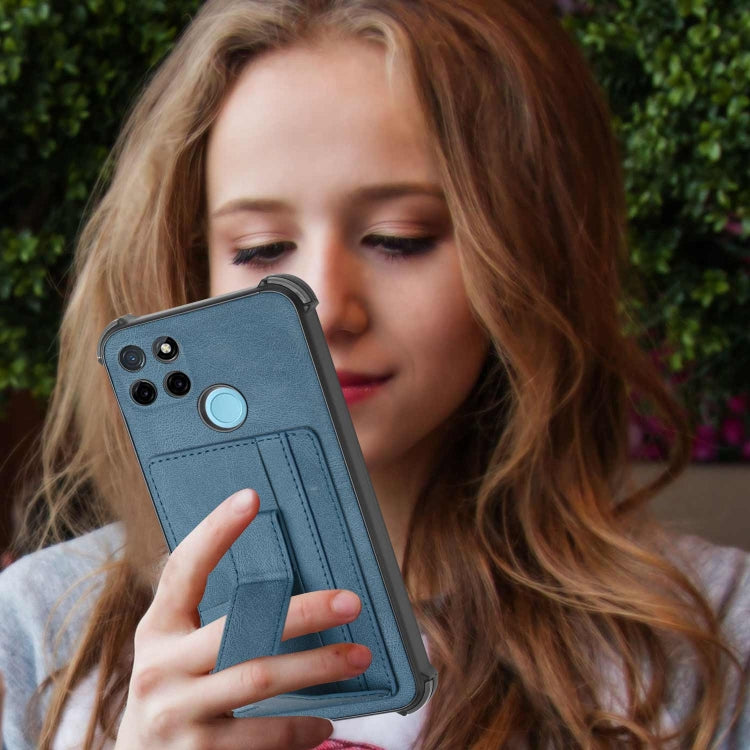 For OPPO Realme C21Y Dream PU + TPU Four-corner Shockproof Phone Back Cover Case with Card Slots & Holder