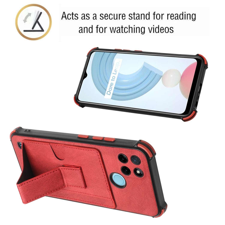 For OPPO Realme C21Y Dream PU + TPU Four-corner Shockproof Phone Back Cover Case with Card Slots & Holder