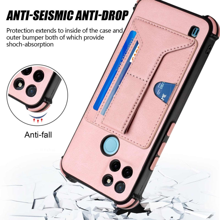 For OPPO Realme C21Y Dream PU + TPU Four-corner Shockproof Phone Back Cover Case with Card Slots & Holder