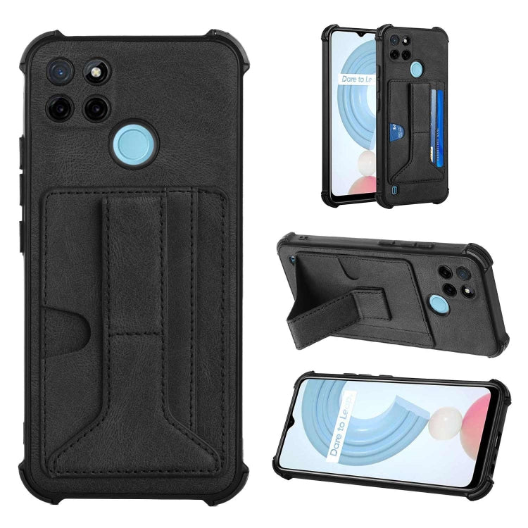For OPPO Realme C21Y Dream PU + TPU Four-corner Shockproof Phone Back Cover Case with Card Slots & Holder