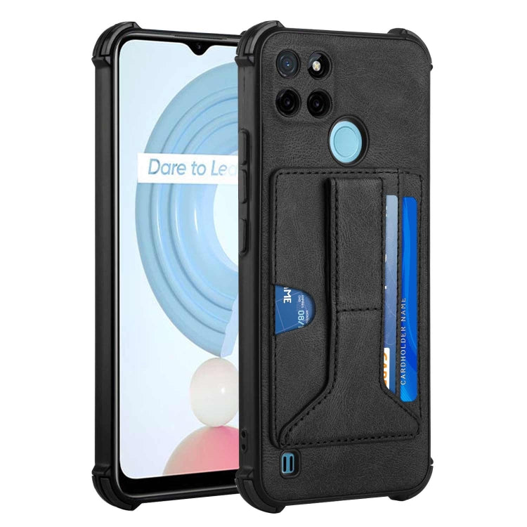 For OPPO Realme C21Y Dream PU + TPU Four-corner Shockproof Phone Back Cover Case with Card Slots & Holder