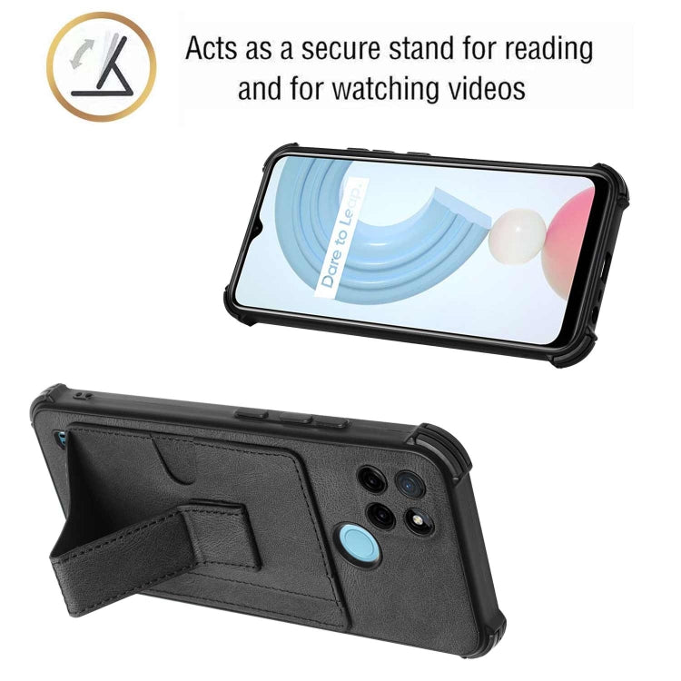 For OPPO Realme C21Y Dream PU + TPU Four-corner Shockproof Phone Back Cover Case with Card Slots & Holder