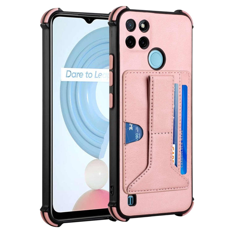 For OPPO Realme C21Y Dream PU + TPU Four-corner Shockproof Phone Back Cover Case with Card Slots & Holder
