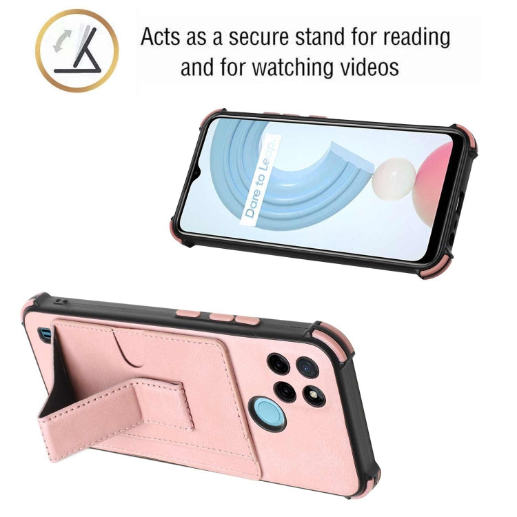 For OPPO Realme C21Y Dream PU + TPU Four-corner Shockproof Phone Back Cover Case with Card Slots & Holder