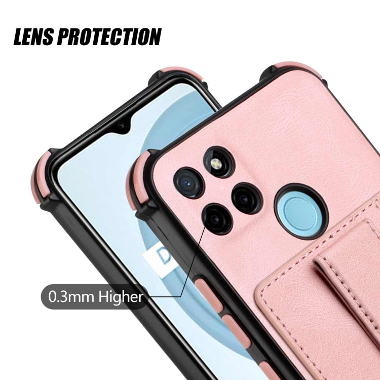 For OPPO Realme C21Y Dream PU + TPU Four-corner Shockproof Phone Back Cover Case with Card Slots & Holder