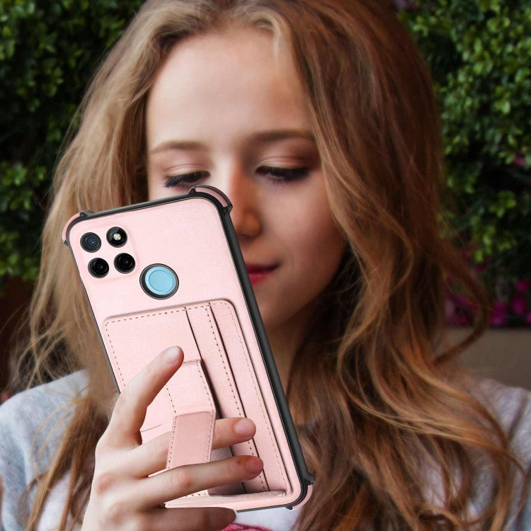 For OPPO Realme C21Y Dream PU + TPU Four-corner Shockproof Phone Back Cover Case with Card Slots & Holder