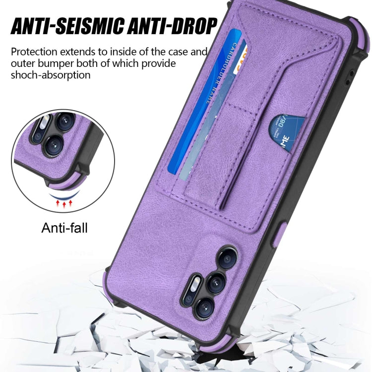 For OPPO Reno6 4G Dream PU + TPU Four-corner Shockproof Phone Back Cover Case with Card Slots & Holder