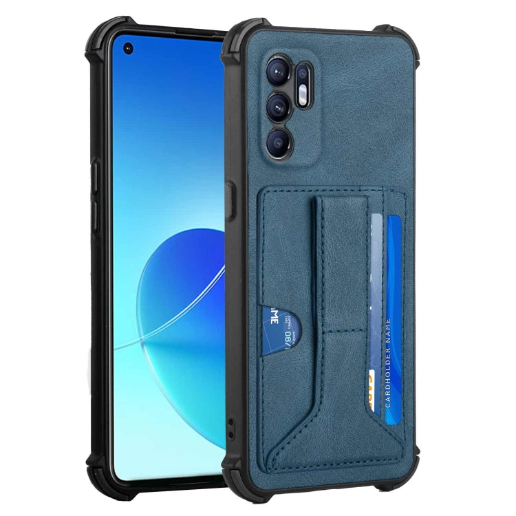 For OPPO Reno6 4G Dream PU + TPU Four-corner Shockproof Phone Back Cover Case with Card Slots & Holder