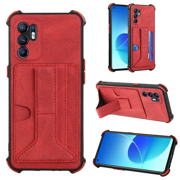 For OPPO Reno6 4G Dream PU + TPU Four-corner Shockproof Phone Back Cover Case with Card Slots & Holder