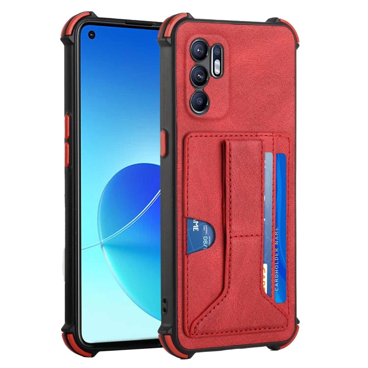 For OPPO Reno6 4G Dream PU + TPU Four-corner Shockproof Phone Back Cover Case with Card Slots & Holder