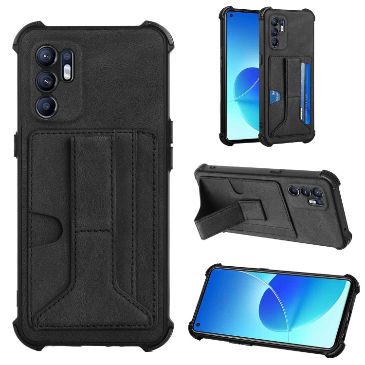 For OPPO Reno6 4G Dream PU + TPU Four-corner Shockproof Phone Back Cover Case with Card Slots & Holder