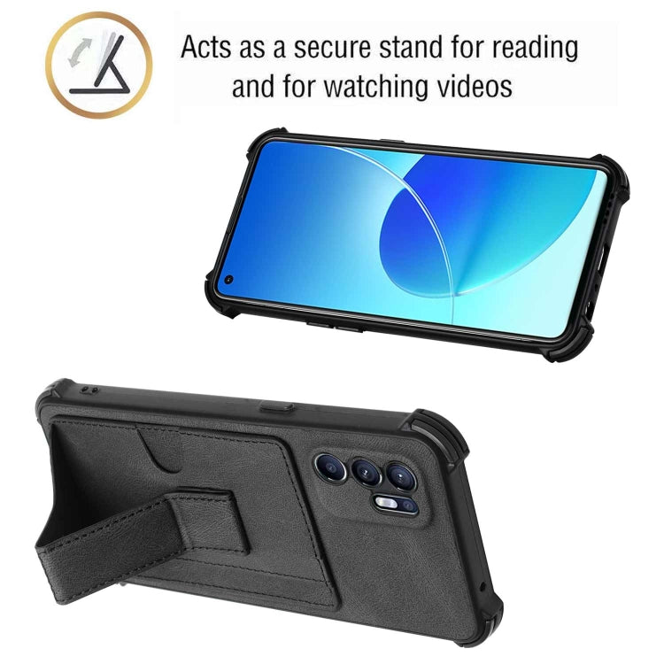 For OPPO Reno6 4G Dream PU + TPU Four-corner Shockproof Phone Back Cover Case with Card Slots & Holder