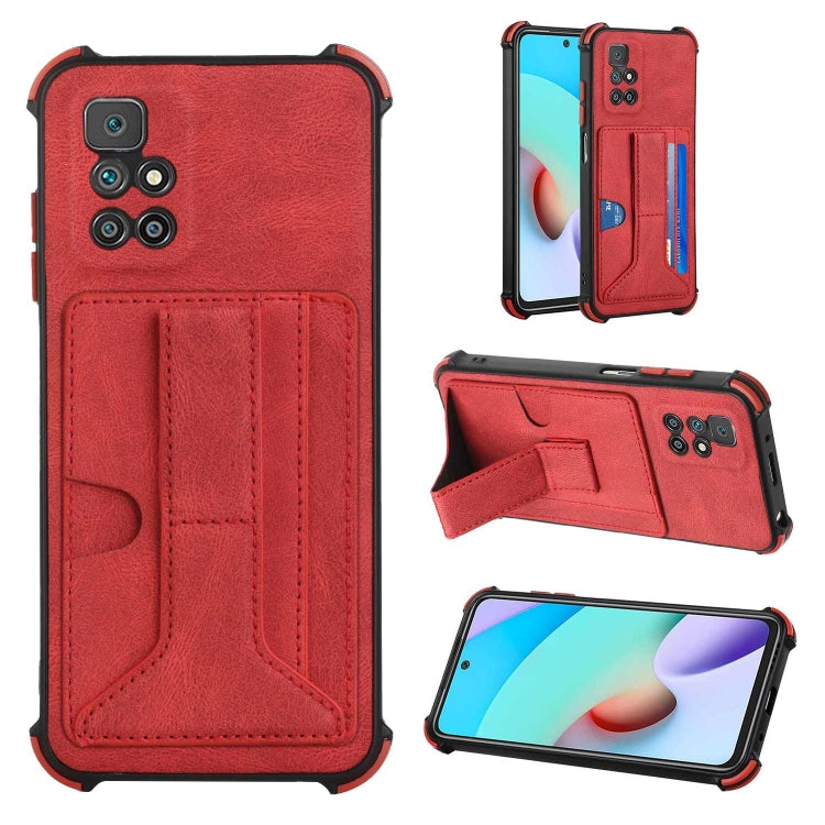 For Xiaomi Redmi 10 / 10 Prime Dream PU + TPU Four-corner Shockproof Phone Back Cover Case with Card Slots & Holder