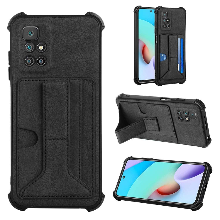 For Xiaomi Redmi 10 / 10 Prime Dream PU + TPU Four-corner Shockproof Phone Back Cover Case with Card Slots & Holder