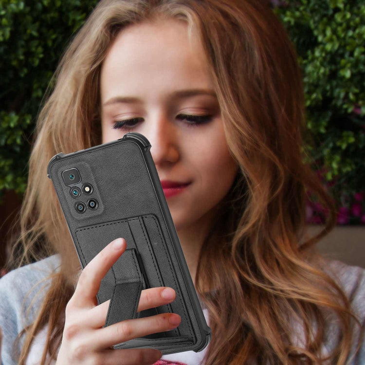 For Xiaomi Redmi 10 / 10 Prime Dream PU + TPU Four-corner Shockproof Phone Back Cover Case with Card Slots & Holder