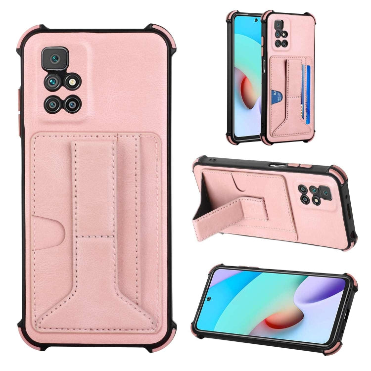 For Xiaomi Redmi 10 / 10 Prime Dream PU + TPU Four-corner Shockproof Phone Back Cover Case with Card Slots & Holder