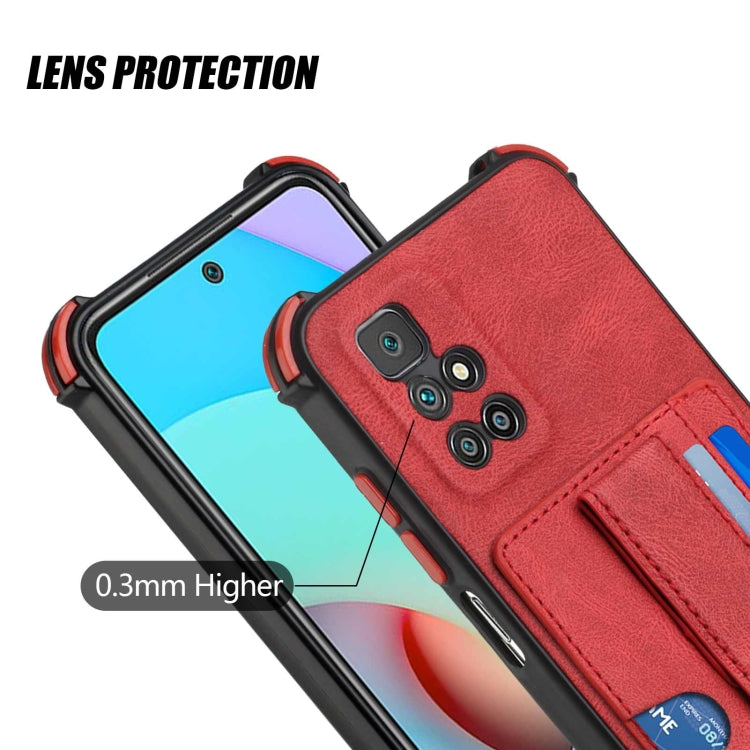 For Xiaomi Redmi 10 / 10 Prime Dream PU + TPU Four-corner Shockproof Phone Back Cover Case with Card Slots & Holder