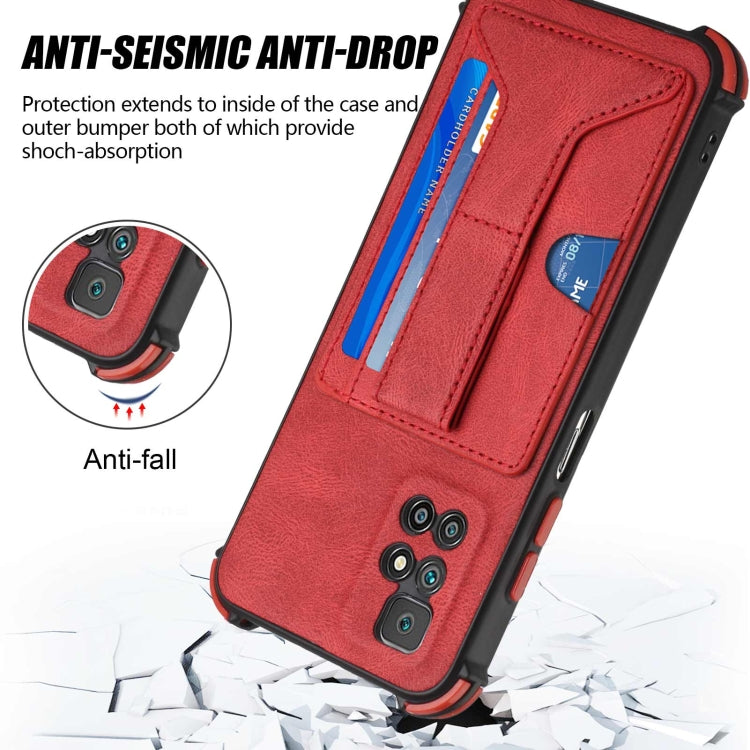 For Xiaomi Redmi 10 / 10 Prime Dream PU + TPU Four-corner Shockproof Phone Back Cover Case with Card Slots & Holder