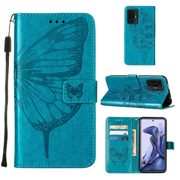 For Xiaomi Mi 11T 5G / 11T Pro 5G Embossed Butterfly Leather Phone Case with Holder & Card Slot & Wallet & Lanyard