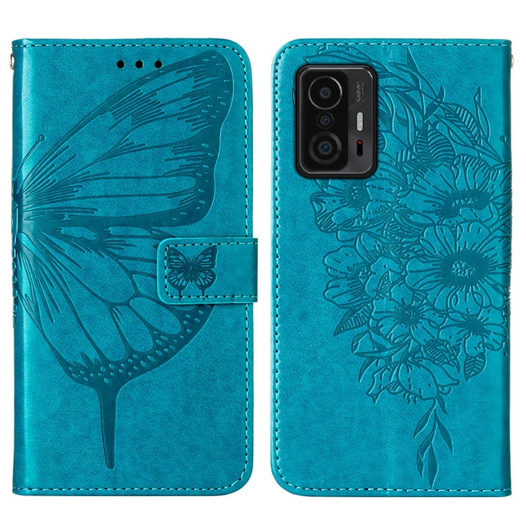 For Xiaomi Mi 11T 5G / 11T Pro 5G Embossed Butterfly Leather Phone Case with Holder & Card Slot & Wallet & Lanyard
