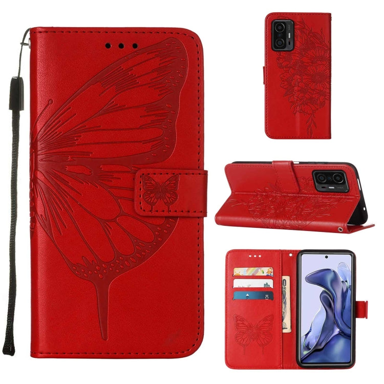 For Xiaomi Mi 11T 5G / 11T Pro 5G Embossed Butterfly Leather Phone Case with Holder & Card Slot & Wallet & Lanyard