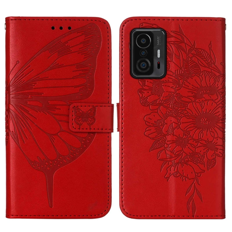 For Xiaomi Mi 11T 5G / 11T Pro 5G Embossed Butterfly Leather Phone Case with Holder & Card Slot & Wallet & Lanyard