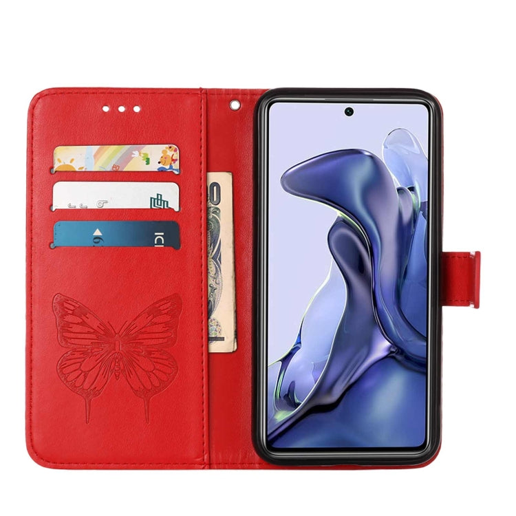 For Xiaomi Mi 11T 5G / 11T Pro 5G Embossed Butterfly Leather Phone Case with Holder & Card Slot & Wallet & Lanyard