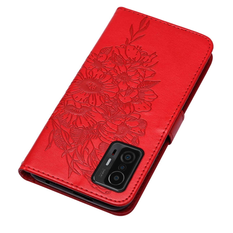 For Xiaomi Mi 11T 5G / 11T Pro 5G Embossed Butterfly Leather Phone Case with Holder & Card Slot & Wallet & Lanyard