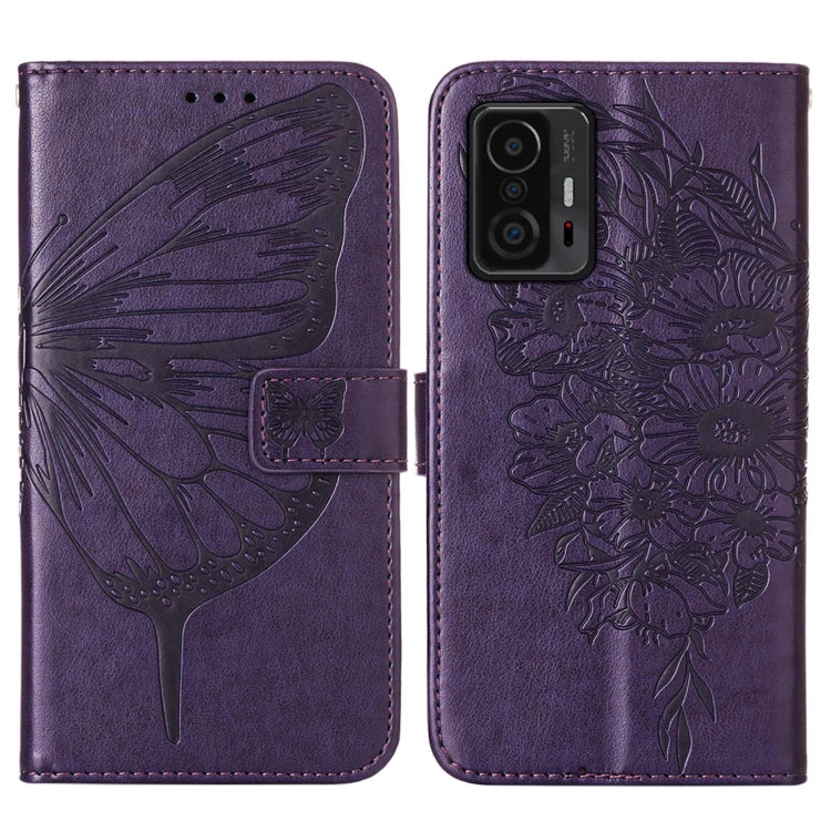 For Xiaomi Mi 11T 5G / 11T Pro 5G Embossed Butterfly Leather Phone Case with Holder & Card Slot & Wallet & Lanyard