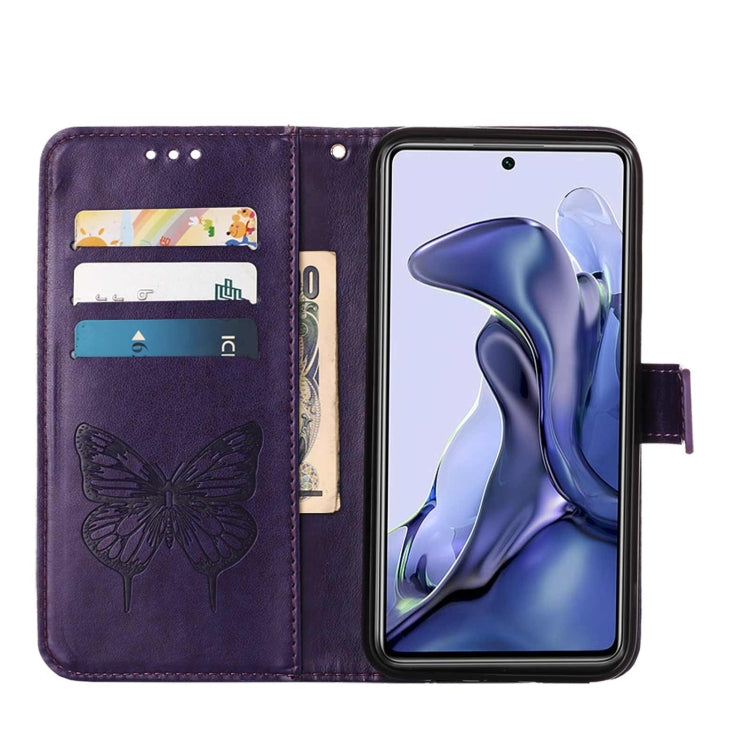 For Xiaomi Mi 11T 5G / 11T Pro 5G Embossed Butterfly Leather Phone Case with Holder & Card Slot & Wallet & Lanyard