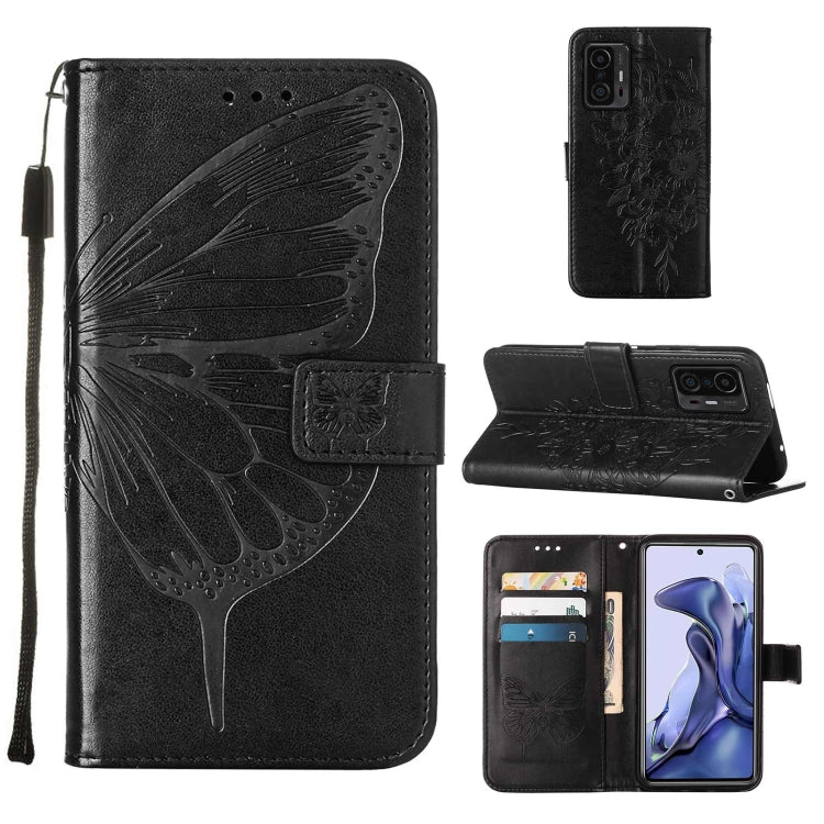 For Xiaomi Mi 11T 5G / 11T Pro 5G Embossed Butterfly Leather Phone Case with Holder & Card Slot & Wallet & Lanyard