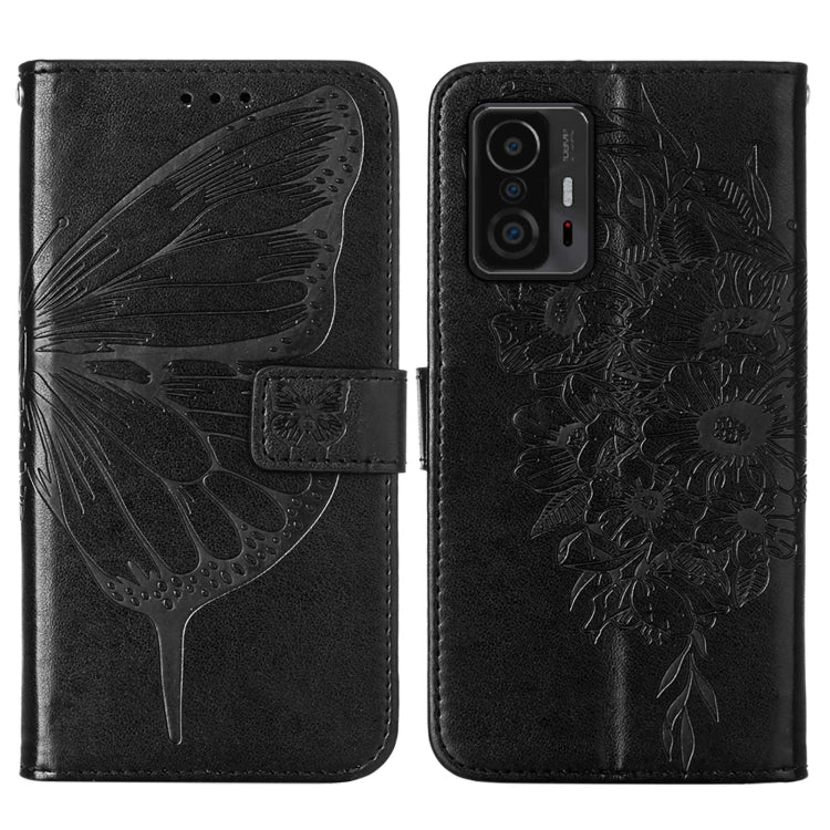 For Xiaomi Mi 11T 5G / 11T Pro 5G Embossed Butterfly Leather Phone Case with Holder & Card Slot & Wallet & Lanyard