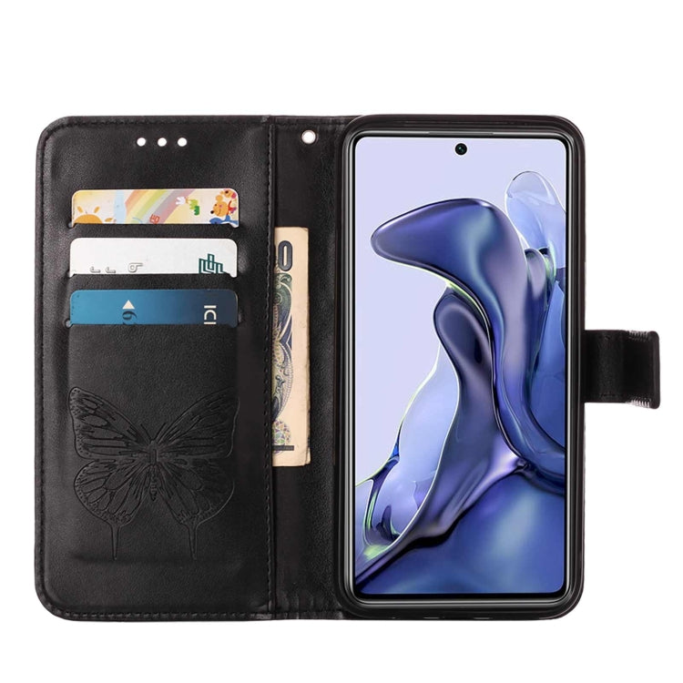 For Xiaomi Mi 11T 5G / 11T Pro 5G Embossed Butterfly Leather Phone Case with Holder & Card Slot & Wallet & Lanyard
