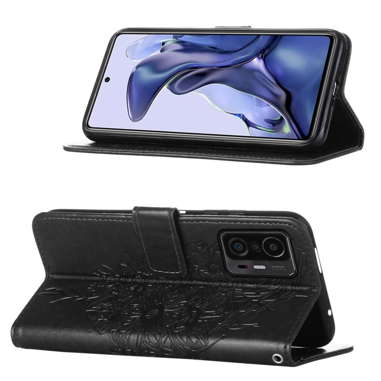 For Xiaomi Mi 11T 5G / 11T Pro 5G Embossed Butterfly Leather Phone Case with Holder & Card Slot & Wallet & Lanyard