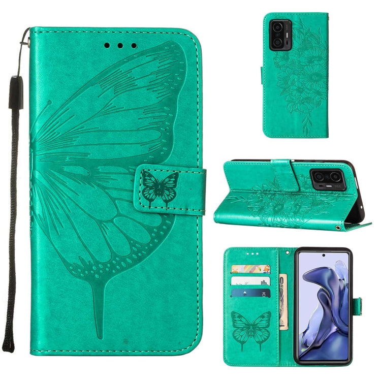 For Xiaomi Mi 11T 5G / 11T Pro 5G Embossed Butterfly Leather Phone Case with Holder & Card Slot & Wallet & Lanyard