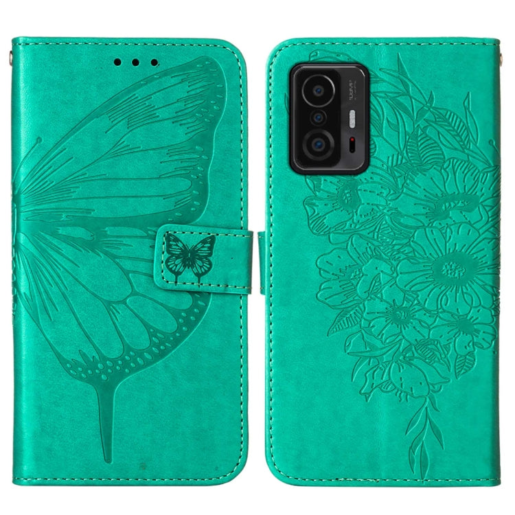 For Xiaomi Mi 11T 5G / 11T Pro 5G Embossed Butterfly Leather Phone Case with Holder & Card Slot & Wallet & Lanyard