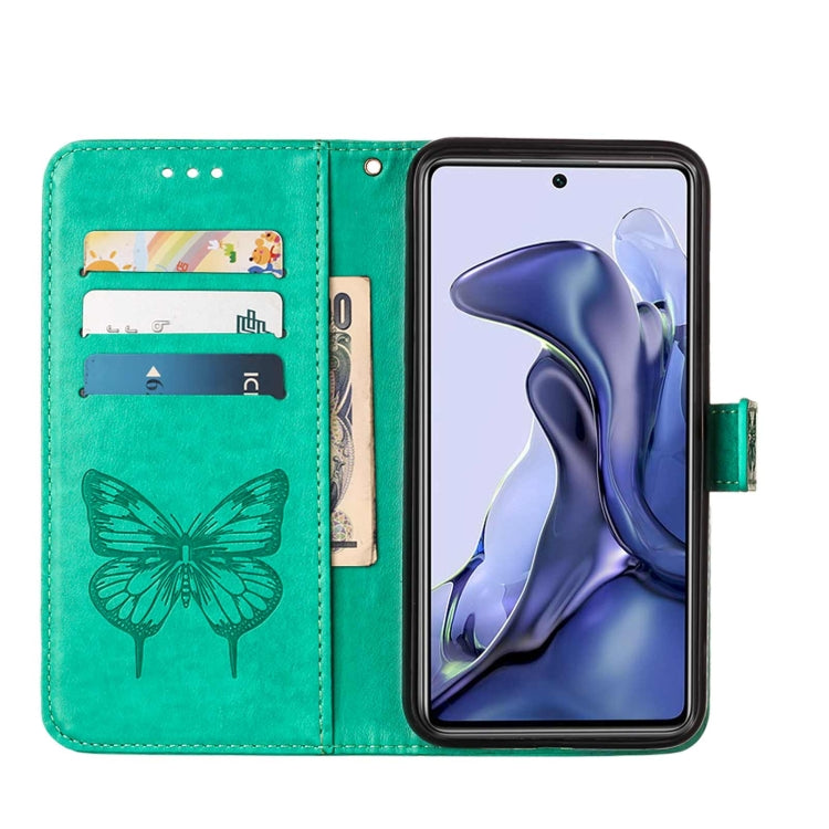 For Xiaomi Mi 11T 5G / 11T Pro 5G Embossed Butterfly Leather Phone Case with Holder & Card Slot & Wallet & Lanyard