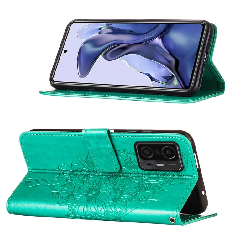 For Xiaomi Mi 11T 5G / 11T Pro 5G Embossed Butterfly Leather Phone Case with Holder & Card Slot & Wallet & Lanyard