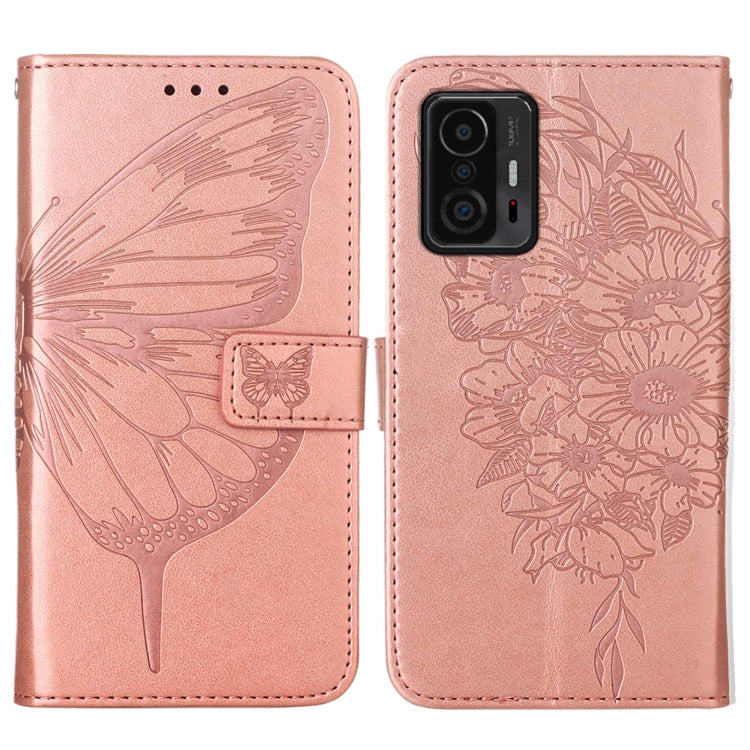 For Xiaomi Mi 11T 5G / 11T Pro 5G Embossed Butterfly Leather Phone Case with Holder & Card Slot & Wallet & Lanyard