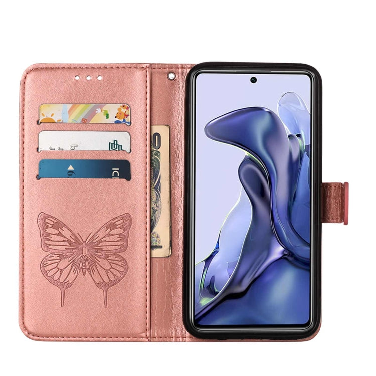 For Xiaomi Mi 11T 5G / 11T Pro 5G Embossed Butterfly Leather Phone Case with Holder & Card Slot & Wallet & Lanyard