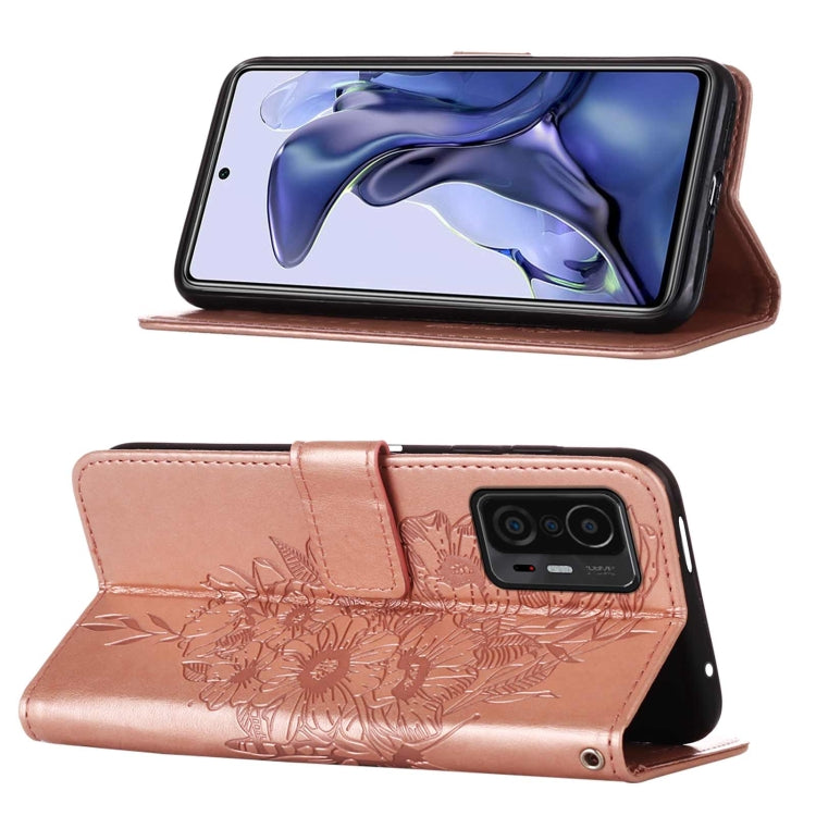 For Xiaomi Mi 11T 5G / 11T Pro 5G Embossed Butterfly Leather Phone Case with Holder & Card Slot & Wallet & Lanyard