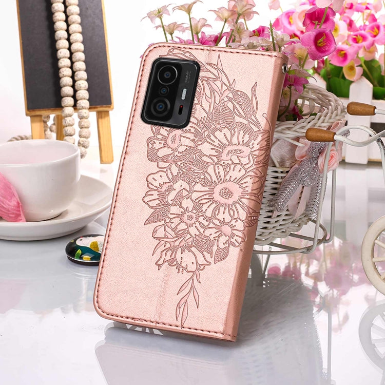 For Xiaomi Mi 11T 5G / 11T Pro 5G Embossed Butterfly Leather Phone Case with Holder & Card Slot & Wallet & Lanyard
