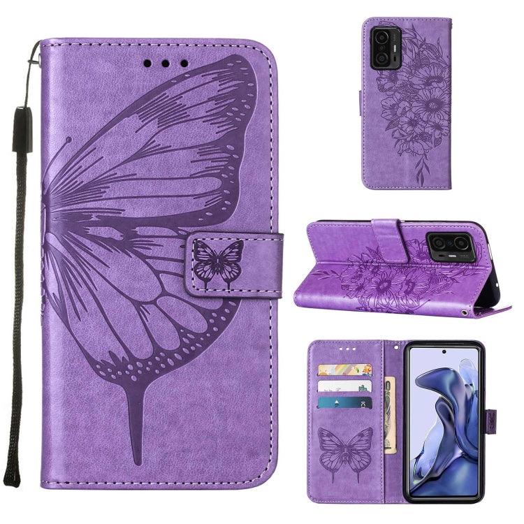 For Xiaomi Mi 11T 5G / 11T Pro 5G Embossed Butterfly Leather Phone Case with Holder & Card Slot & Wallet & Lanyard