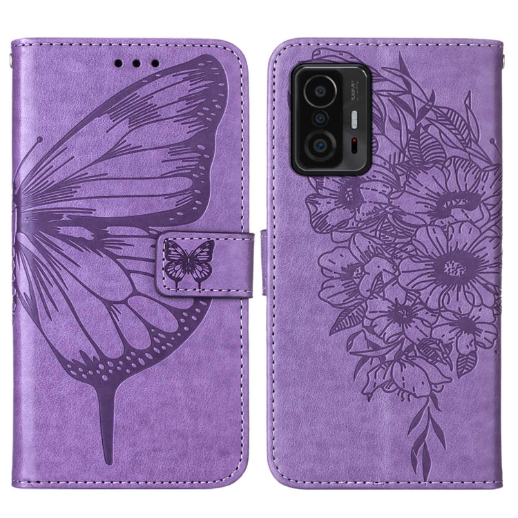 For Xiaomi Mi 11T 5G / 11T Pro 5G Embossed Butterfly Leather Phone Case with Holder & Card Slot & Wallet & Lanyard