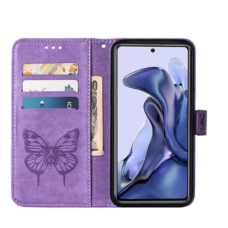 For Xiaomi Mi 11T 5G / 11T Pro 5G Embossed Butterfly Leather Phone Case with Holder & Card Slot & Wallet & Lanyard